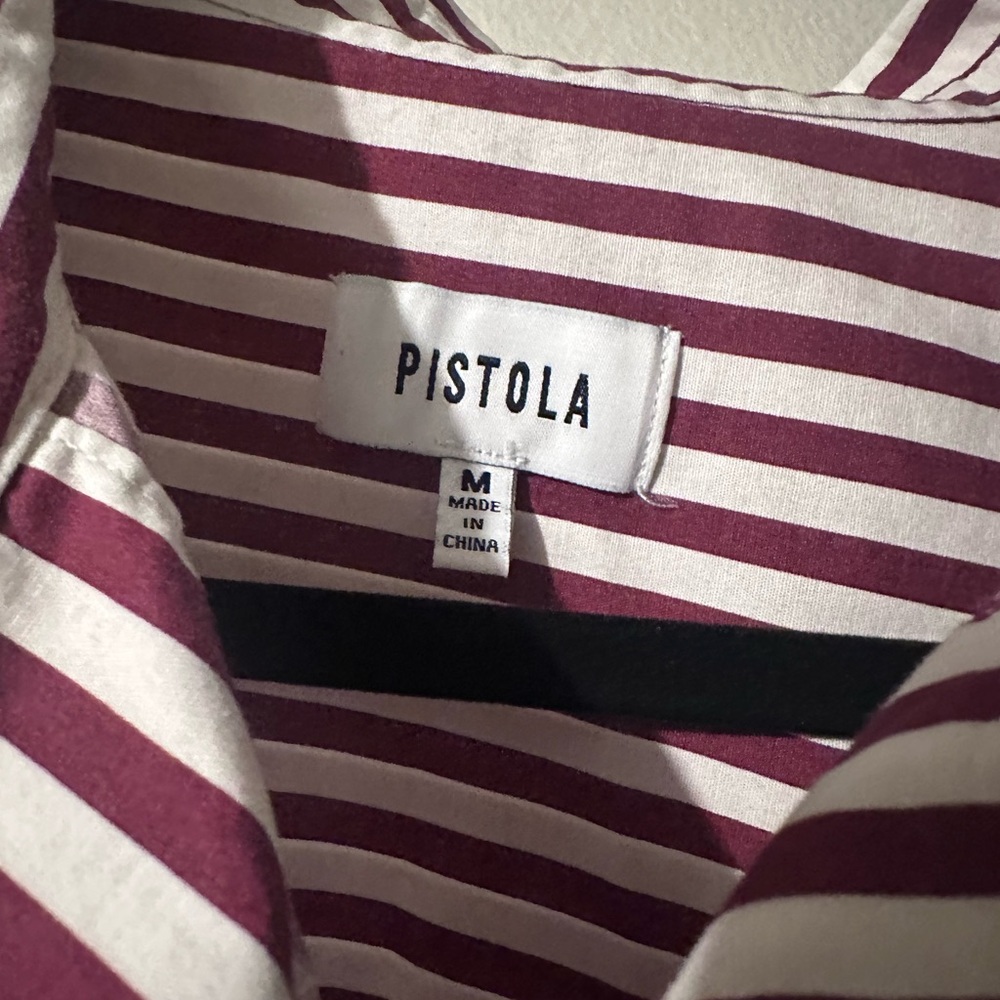 pistola Striped Long Sleeve Tee in White and Burgundy